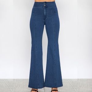 HIGH WAISTED FLARE DENIM PANTS